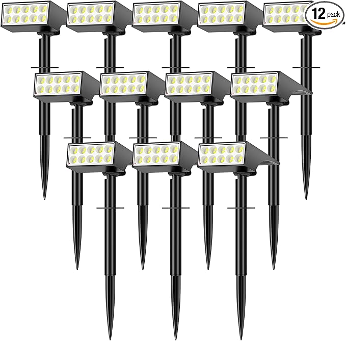 Solar Spot Lights Outdoor Waterproof, [12 Pack/4 Modes] Landscape Lighting Spotlights