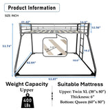 Twin Over Queen Bunk Bed w/Ladder and Safety Guardrail for Kids Teens Adults,Heavy-Duty Sturdy Bunk Bed,No Box Spring Needed,Black