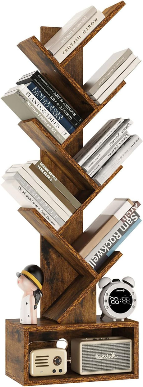 4 Tier Tree Bookshelf, Small Bookcase, Modern Wood Book Storage Rack