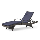 Christopher Knight Home Salem Outdoor Wicker Adjustable Chaise Lounge with Arms, with Cushion, Multibrown / Navy Blue