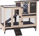 Upgrade Rabbit Cage Indoor Bunny Hutch with Run with Two Deeper No Leak Trays