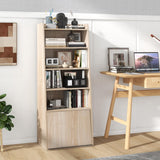 Tier Bookcase, Modern Bookshelf w/ 2 Adjustable Shelves & Flip-up Door, Wood Storage