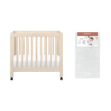 Origami Mini Crib in Washed Natural & Pure Core Non-Toxic Mini Crib Mattress with Hybrid