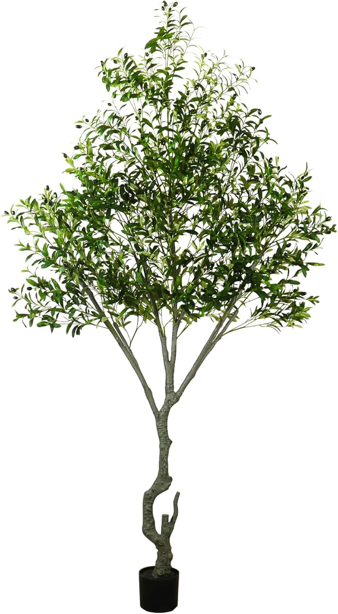 8FT Faux Olive Tree Indoor, Realistic Large Artificial Olive Tree with Bendable Branches