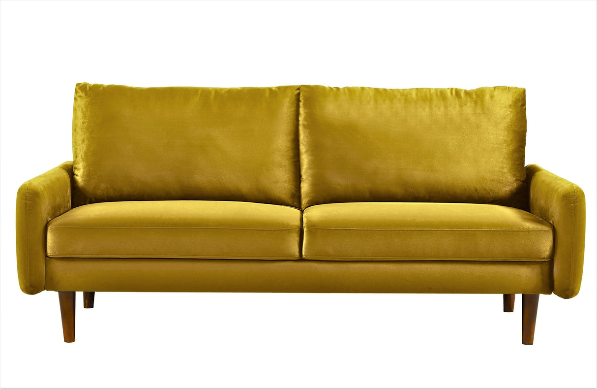 Furniture Kent Modern Velvet Sofa, Comfortable 3 Seater Couch for Living Rooms and Small Spaces, Ideal Studio Apartment Furniture with Sleek Design, Golden Yellow