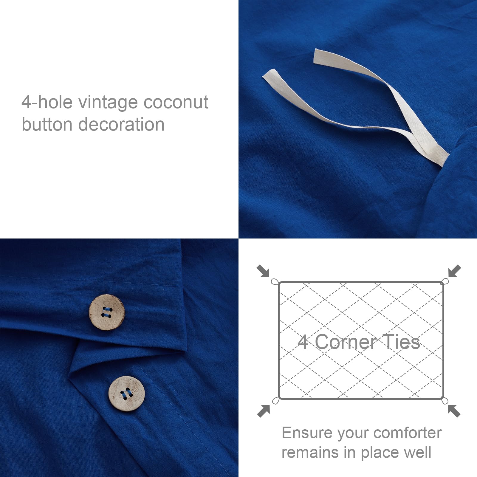 SunStyle Home 100% Cotton Duvet Cover Set Breathable Soft King Navy Blue Duvet Cover 3 Pieces Bedding Set with Buttons Closure Comforter Cover Set (1 Duvet Cover +2 Shams)