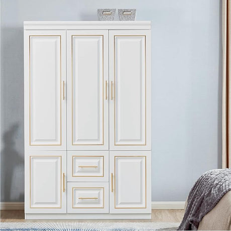 74.2" Tall 4-Doors 4 Drawers White Wardrobe Armoire Closet