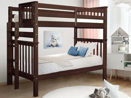 Tall Bunk Beds Twin over Twin Mission Style with End Ladder, White