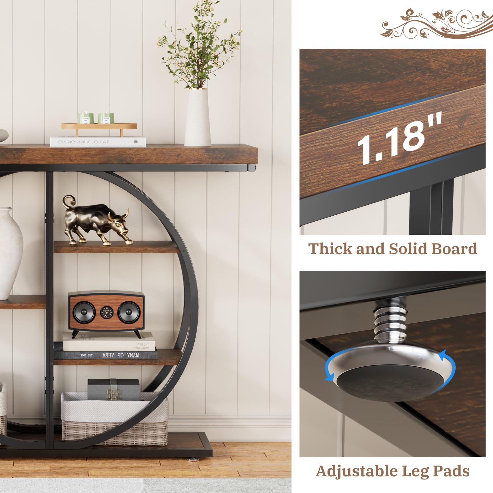 41.3" Industrial Console Table with Storage Shelves - Rustic Brown