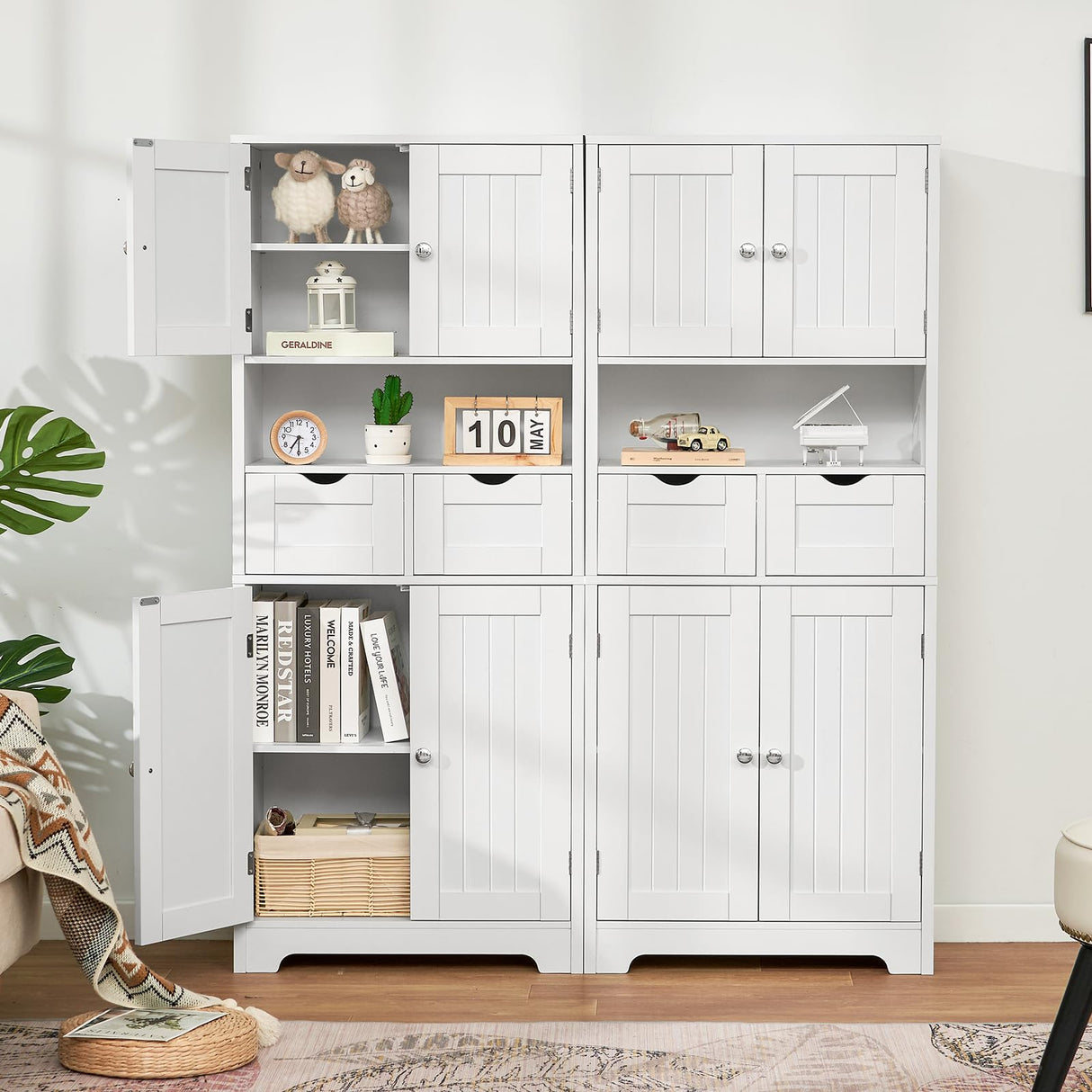 Tall Storage Cabinet, Bathroom Cabinet with Adjustblae Shelves & 2 Drawers, Bathroom