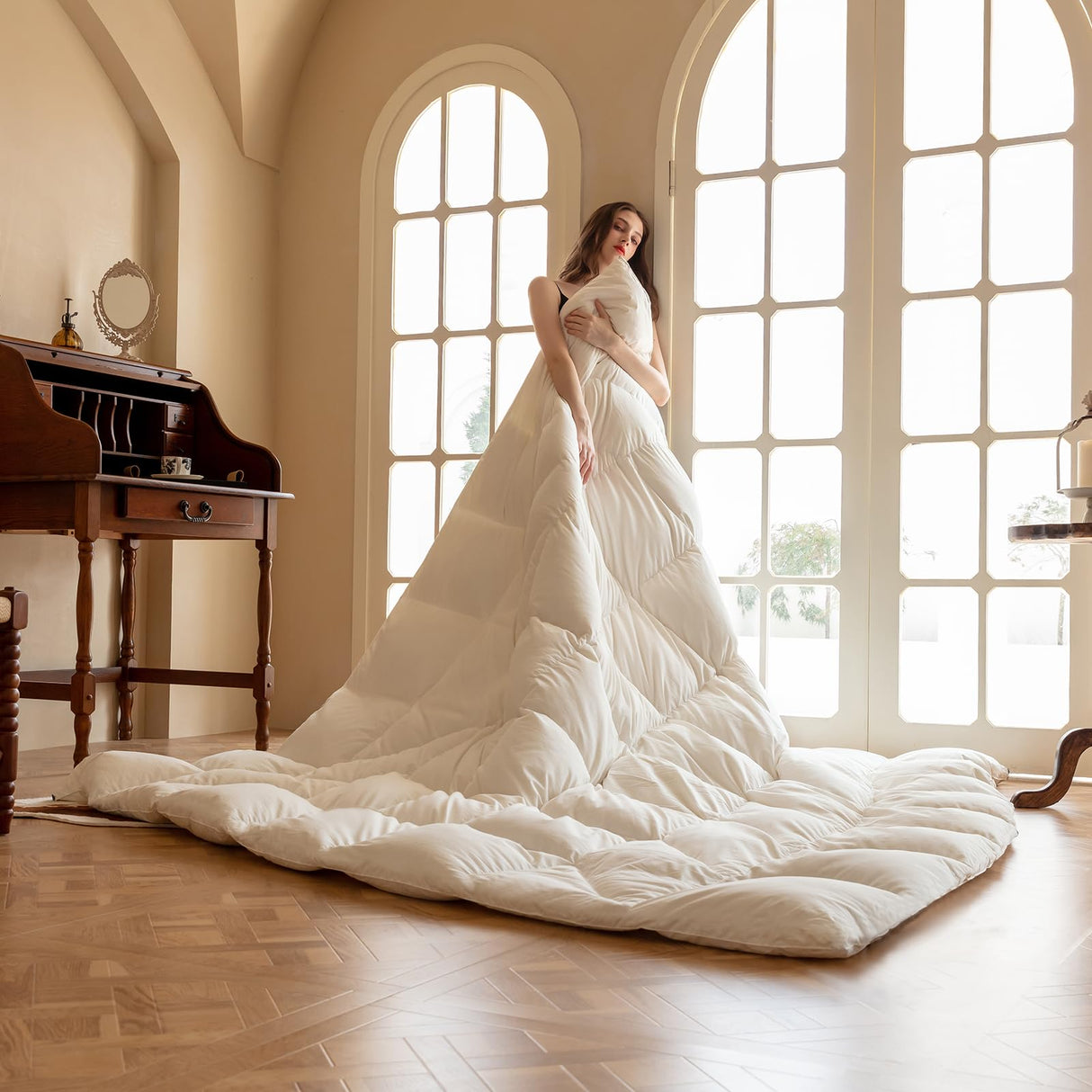 Feather Down Comforter King Size,All Season White Duvet Insert,Hotel Luxurious 100% Skin-Friendly Cotton Bed Comforter,Medium Warmth