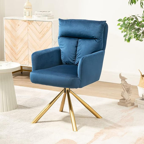 Teddy Office Desk Chair No Wheels, Modern Vanity Chair with Gold Legs, Wide Seat