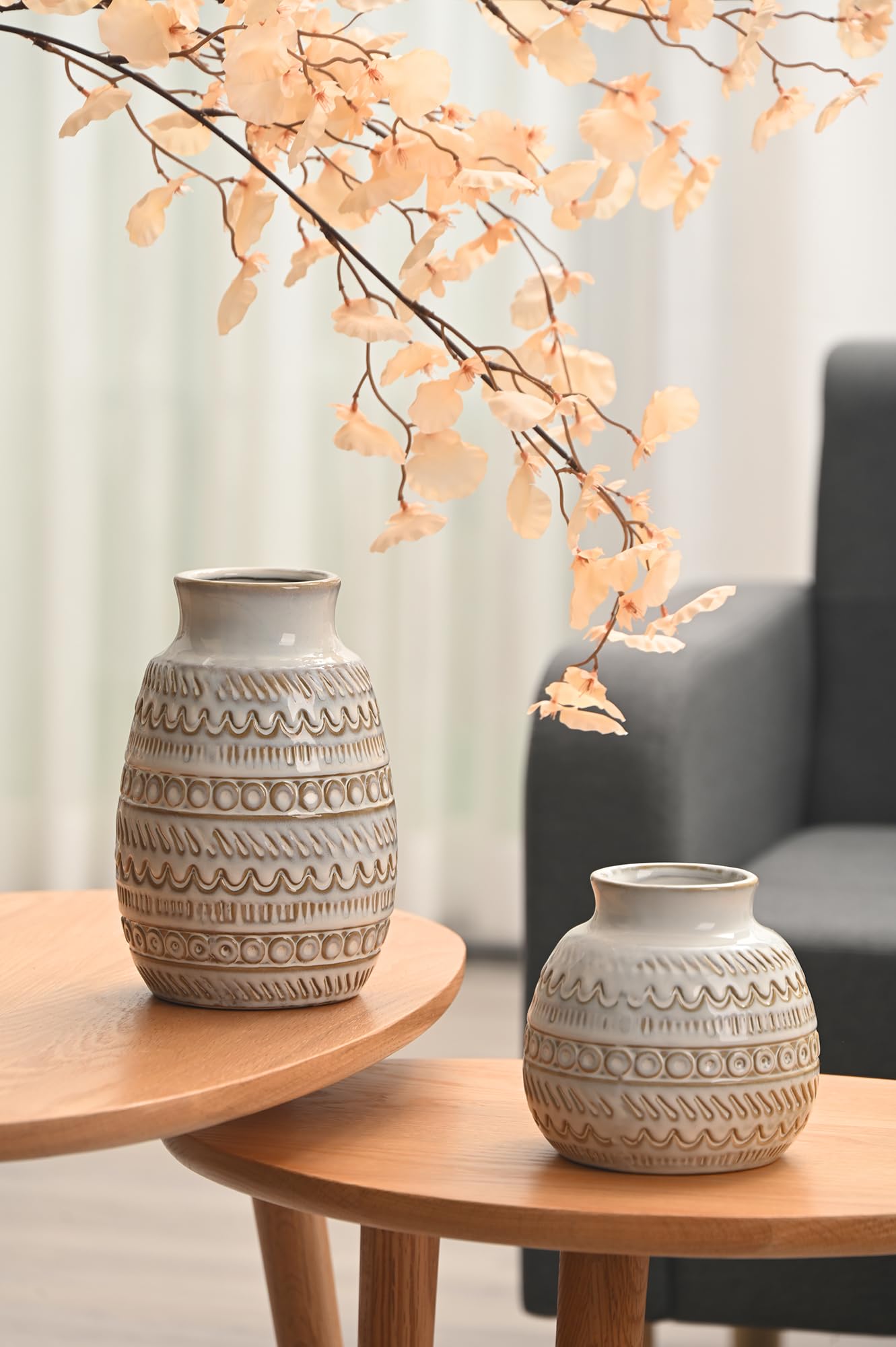 Farmhouse Vases for Home Decor, White Pottery Boho Vases, Decorative Rustic