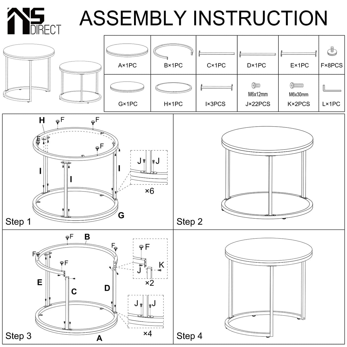 Nesting Coffee Table Set of 2,Round Coffee Tables Modern Circle Table