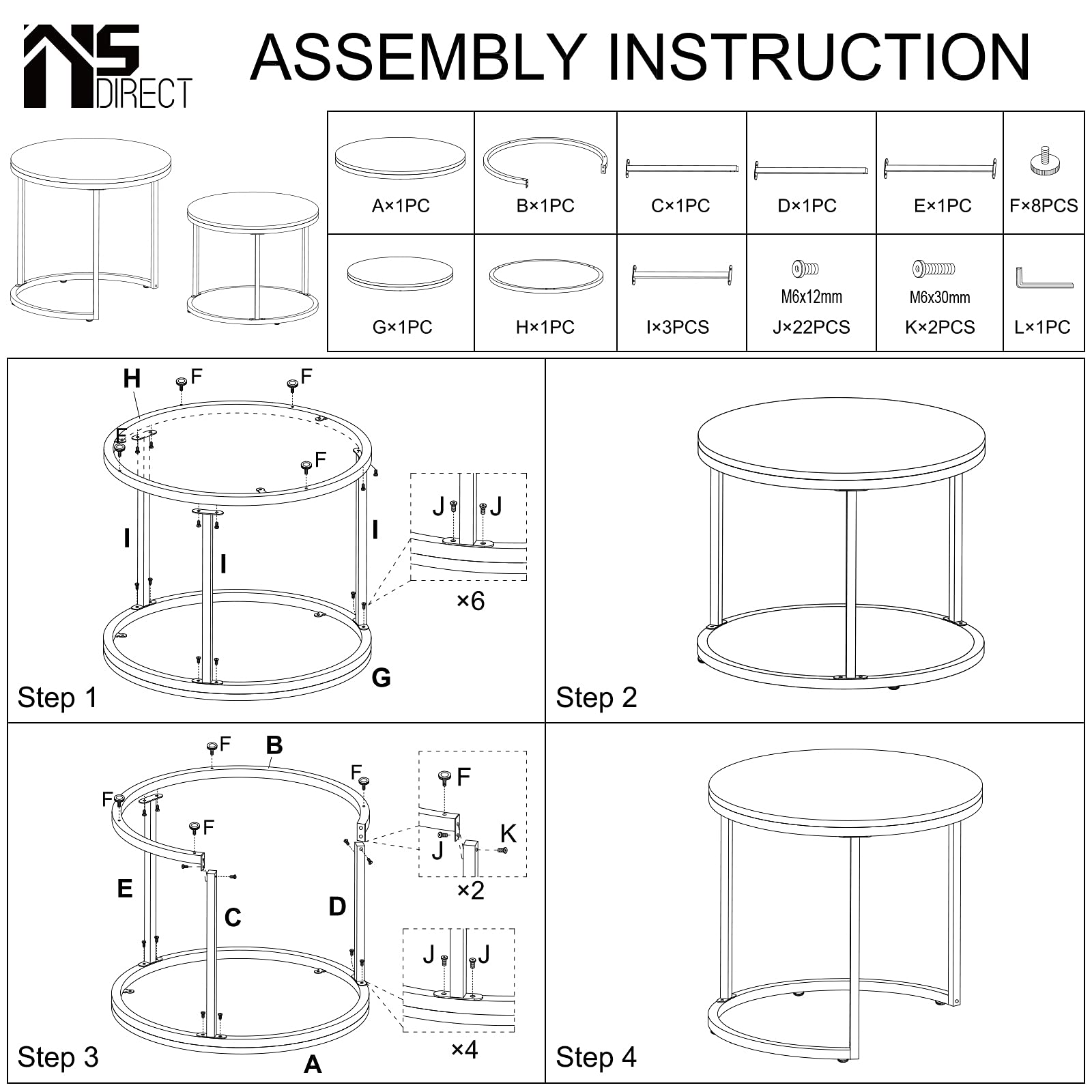 Nesting Coffee Table Set of 2,Round Coffee Tables Modern Circle Table