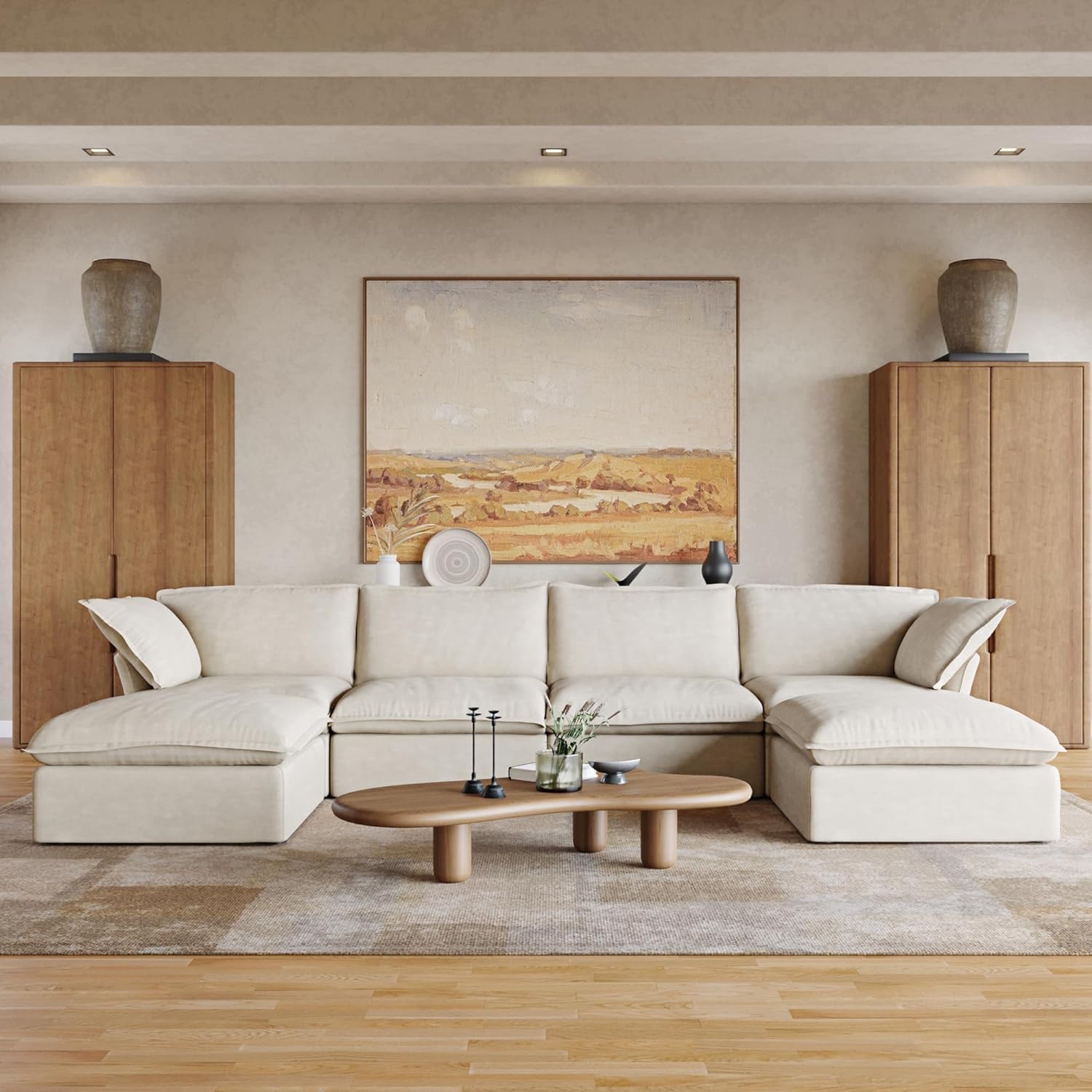 JACH U Shape Couch Sectional for Living Room, Convertible Sectional Sofa, Modern Deep Seat Cloud Couch, Modular Sectional Couch with Ottomans for Living Room, Office, Apartment (6-Seat, Beige)