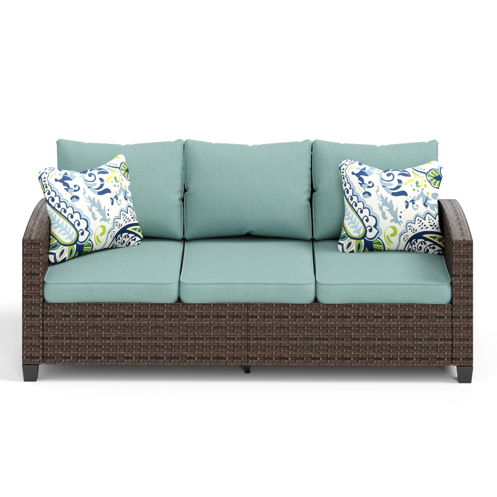 Patio Couch Wicker 3-Seat Outdoor Brown Rattan Sofa