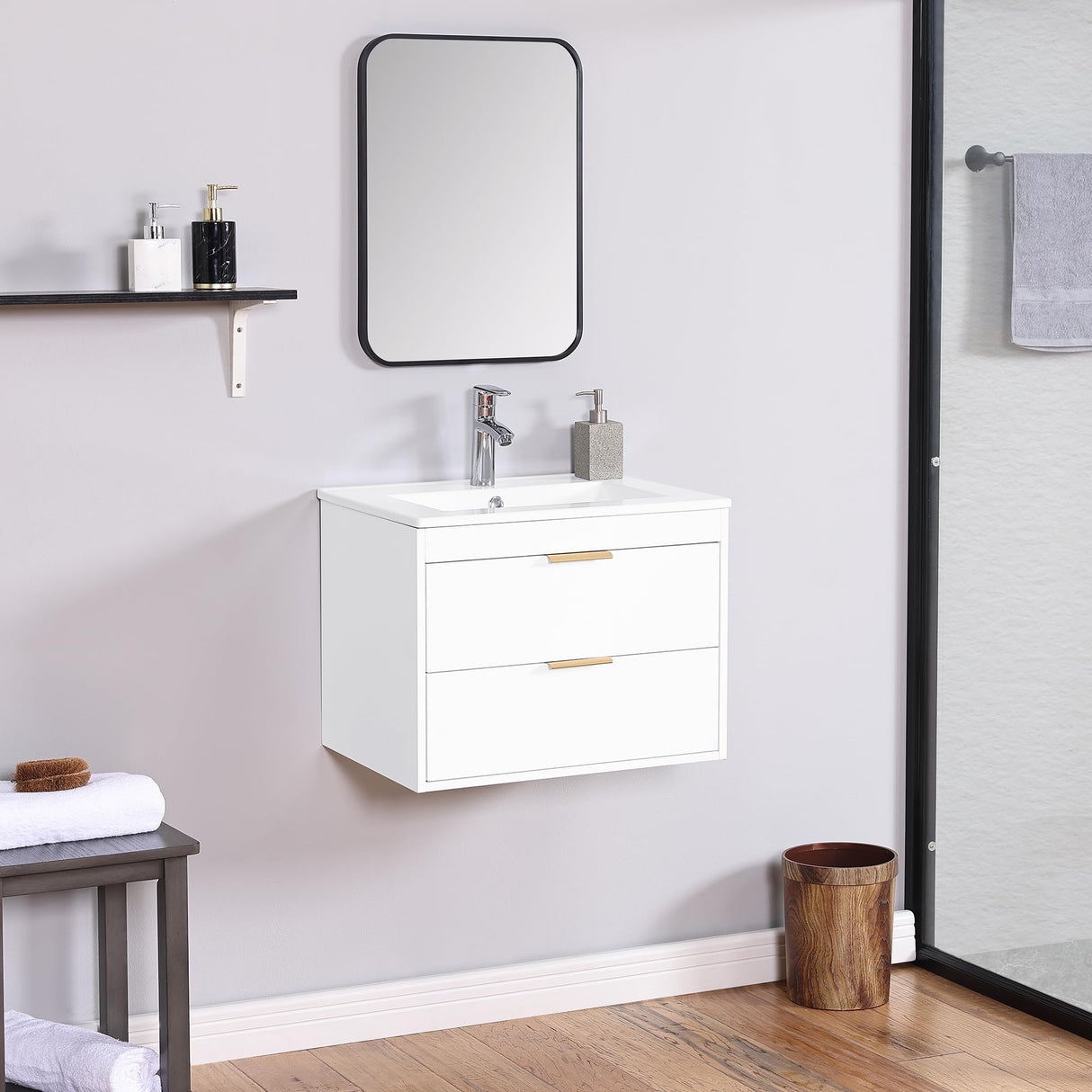 24-Inch Wall-Mounted Bathroom Vanity with Sink, Floating Vanity with 2 Drawers Storage