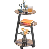 Round End Table Tempered Glass Side Table with Metal Frame, Accent Table Nightstand