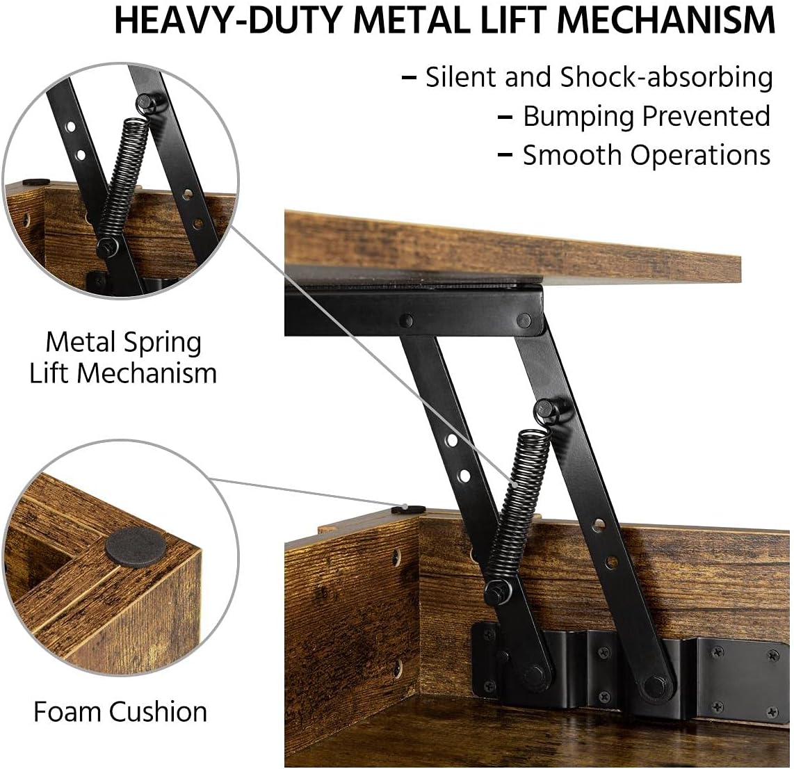 Rustic Coffee Table, Lift Up Coffee Table with Hidden Storage, Living Room Center Tables