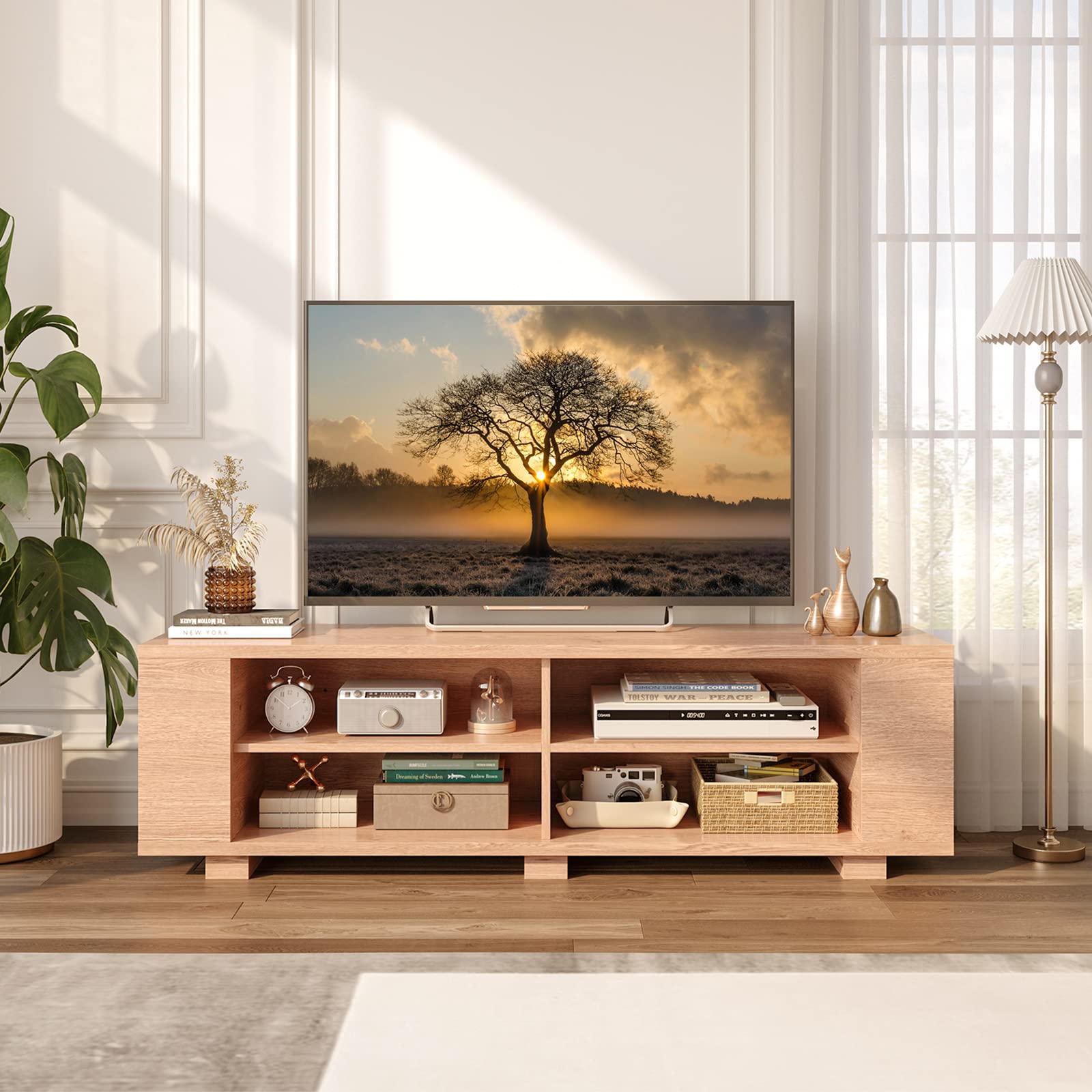 Wood TV Stand for TVs up to 65 Inch Flat Screen, Modern Entertainment Center