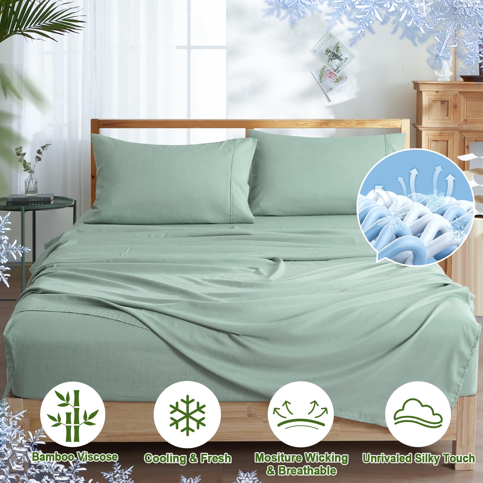 Cooling Sheets Set Queen Size, Rayon Derived from Bamboo & Polyester