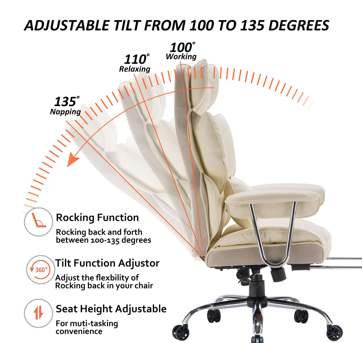 Desk Office Chair 400LBS, Big and Tall Office Chair, PU Leather Computer Chair, Executive