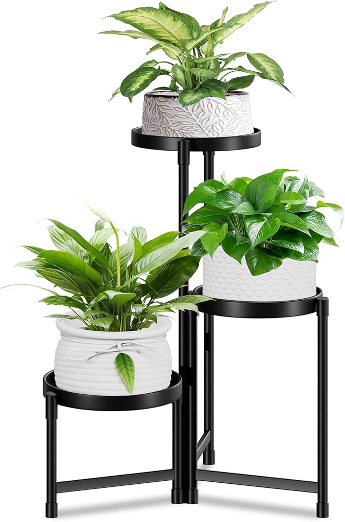 Plant Stand indoor outdoor - 2 Tier black Tall Metal Flower Pot Holder Potted
