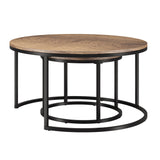 Set of Two 35" Black and Brown Round Nested Coffee Tables