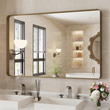 White Bathroom Mirror 48X30 Inch, Rounded Rectangle White Metal Frame Mirror,