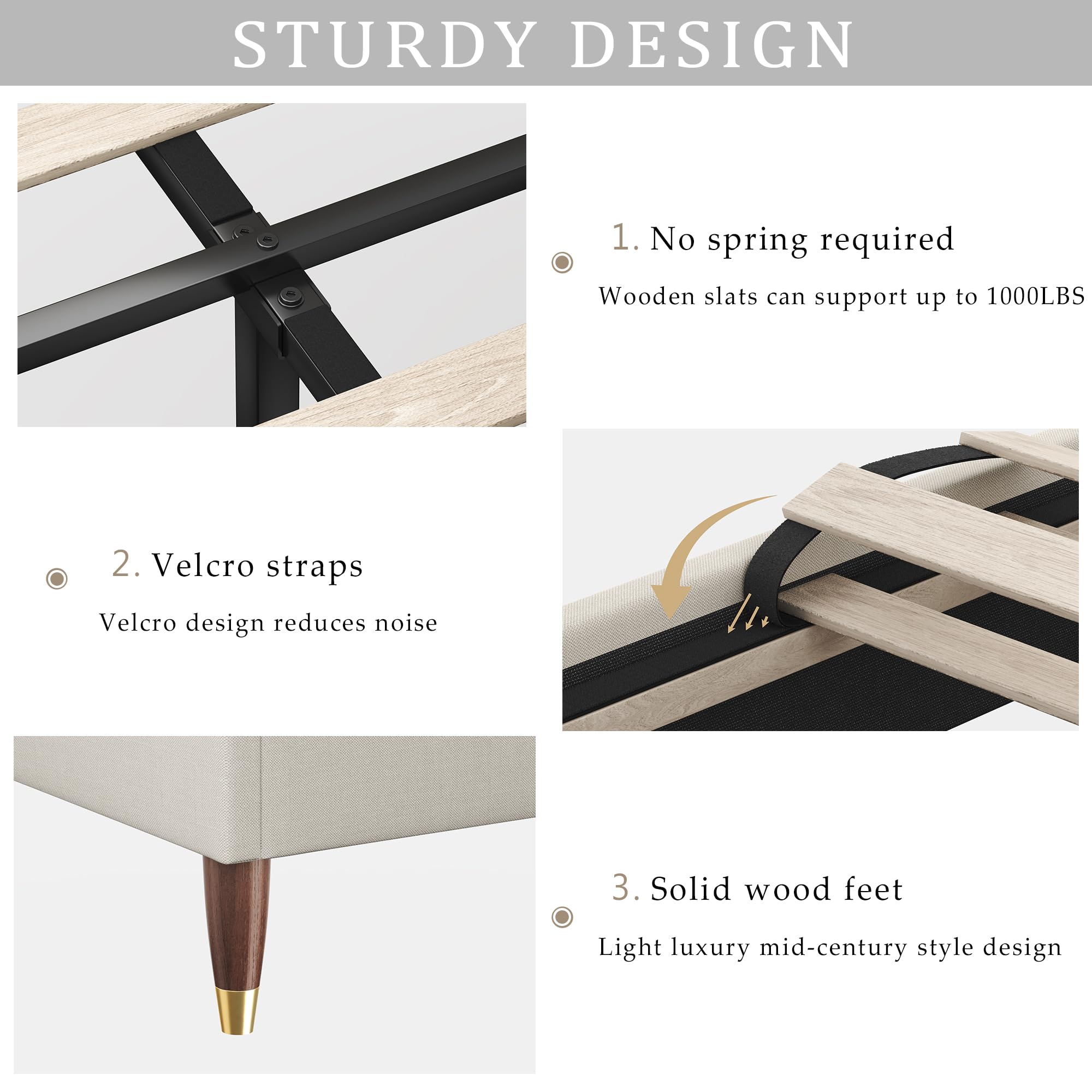 Queen Upholstered Bed Frame with Vertical Channel Wingback Headboard