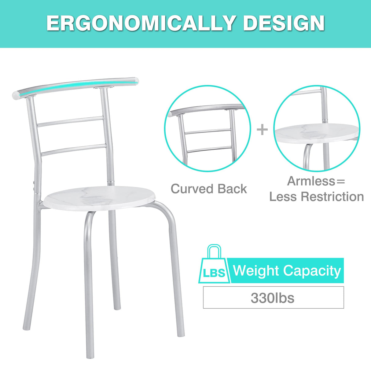 3 Piece Small Round Dining Table Set for Kitchen Breakfast Nook