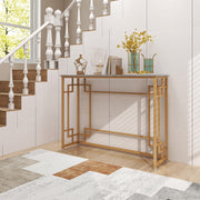 43.5" Modern Console Table, Narrow Entryway Table with Geometric Golden Frame & White Faux Marble Tabletop,