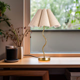 Small Table Lamp, Bedside Nightstand Lamp with Umbrella Form Fabric Lampshade