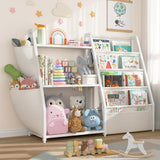 White Kids Bookshelf and Toy Storage - Toy Organizer with Book Shelf 3 Tier Floor Small