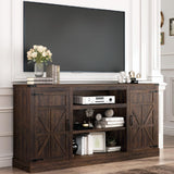 66" Farmhouse TV Stand with Power Outlets for 75 65 Inch TVs, 33" Tall Entertainment