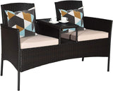 Outdoor Rattan Loveseat, Patio Conversation Set with Cushions & Table