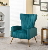 Modern Velvet Accent Chair for Living Room, Bedroom or Office with Stylish Metal Legs, Plush Upholstery and Wood Frame, Small-Medium, Blueish Green