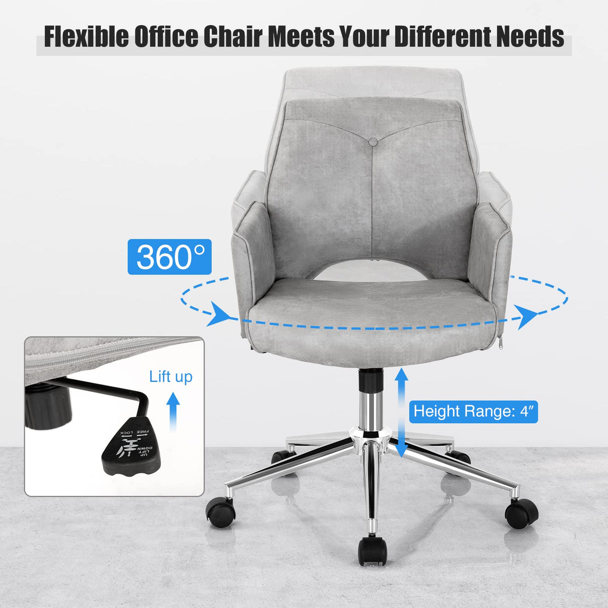 Home Office Desk Chair, Faux Leather Desk Chair with Wheels and Armrests