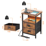 Nightstand with Charging Station,End Table with LED Light for Bedroom