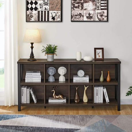 8 Cube Storage Organizer Bookshelf, Rustic Wood Cubby Bookcase