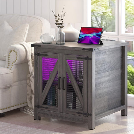 Farmhouse End Table, 24" Large Sofa Side Table with Charging Station