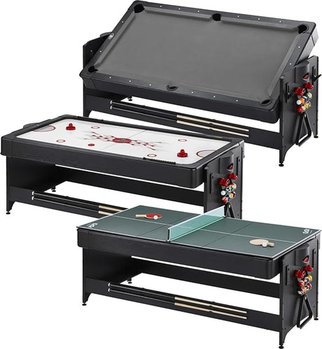 Original 3-in-1 Green 7' Pockey Multi-Game Table - Air Hockey, Billiards and Table Tennis