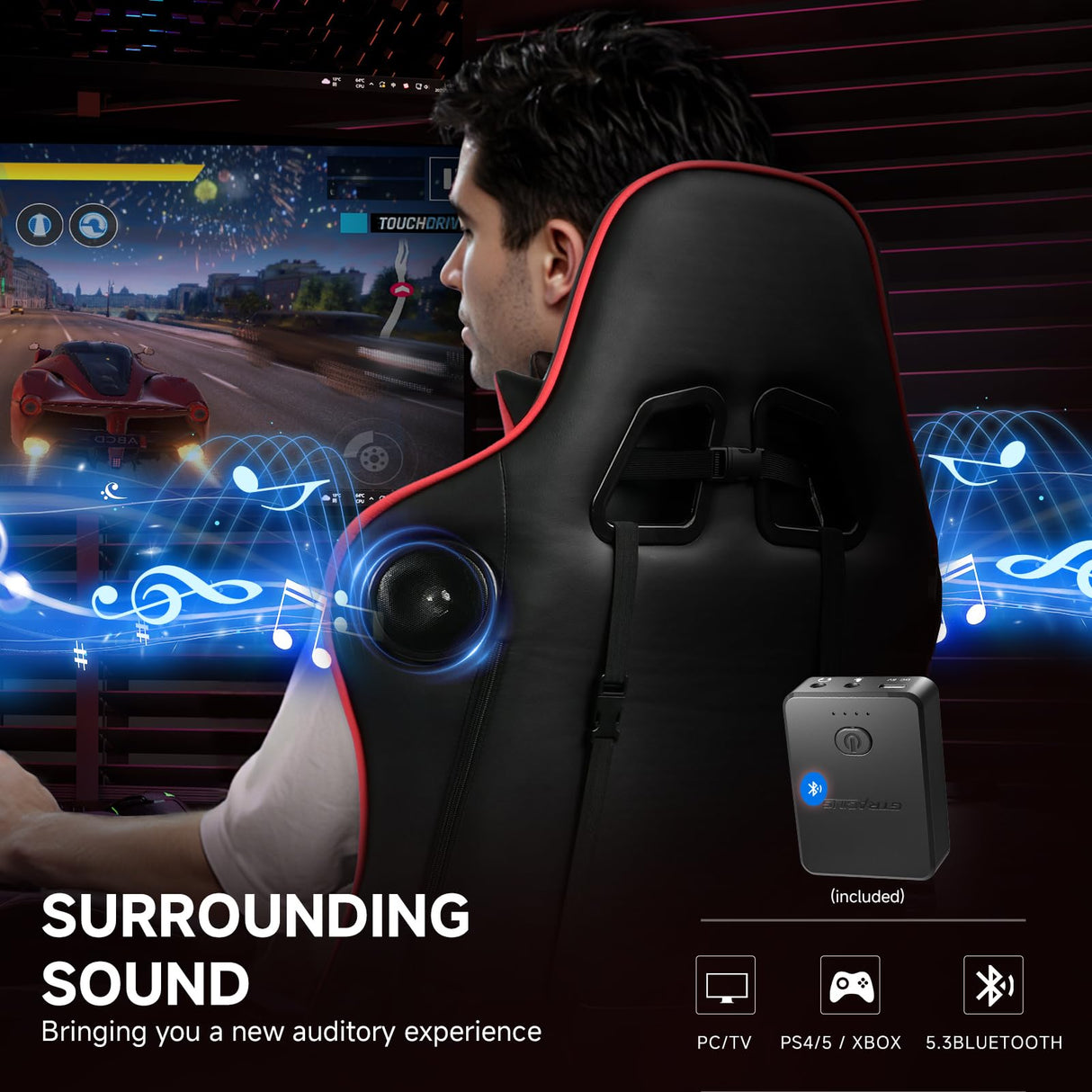 Gaming Chair with Bluetooth Speakers - Ergonomic Office Chair with Footrest