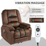 Lift Recliner Chair, Ergonomic Massage Chair with 4 Positions and Heating, Fabric Overstuffed Living Room Chairs with Side Pockets, Dark Brown