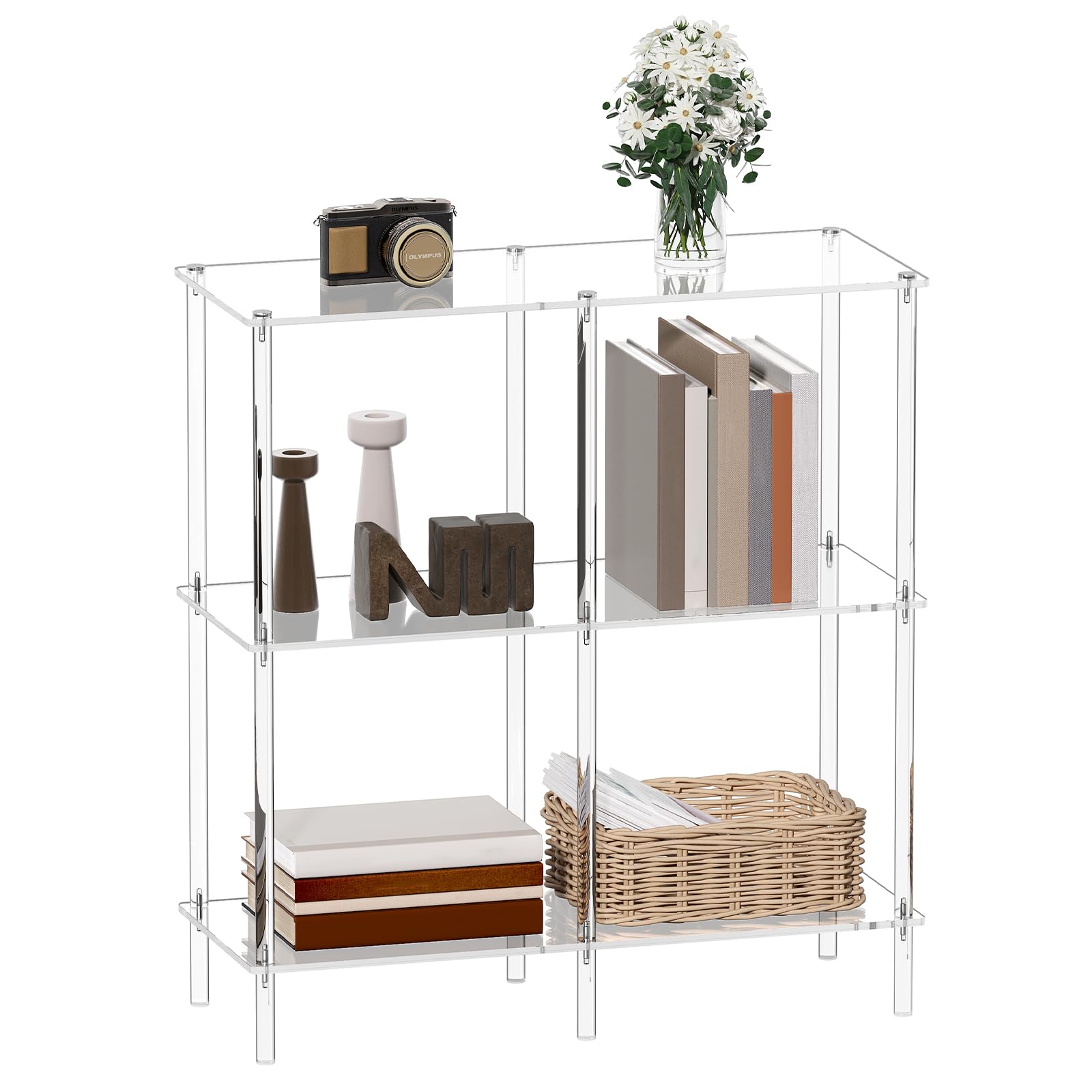 Clear Acrylic Console Table - 3-Tier Entryway Table with Open Shelves