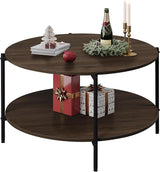Round Coffee Table, 32.6" Small Coffee Table with Open Storage Shelf