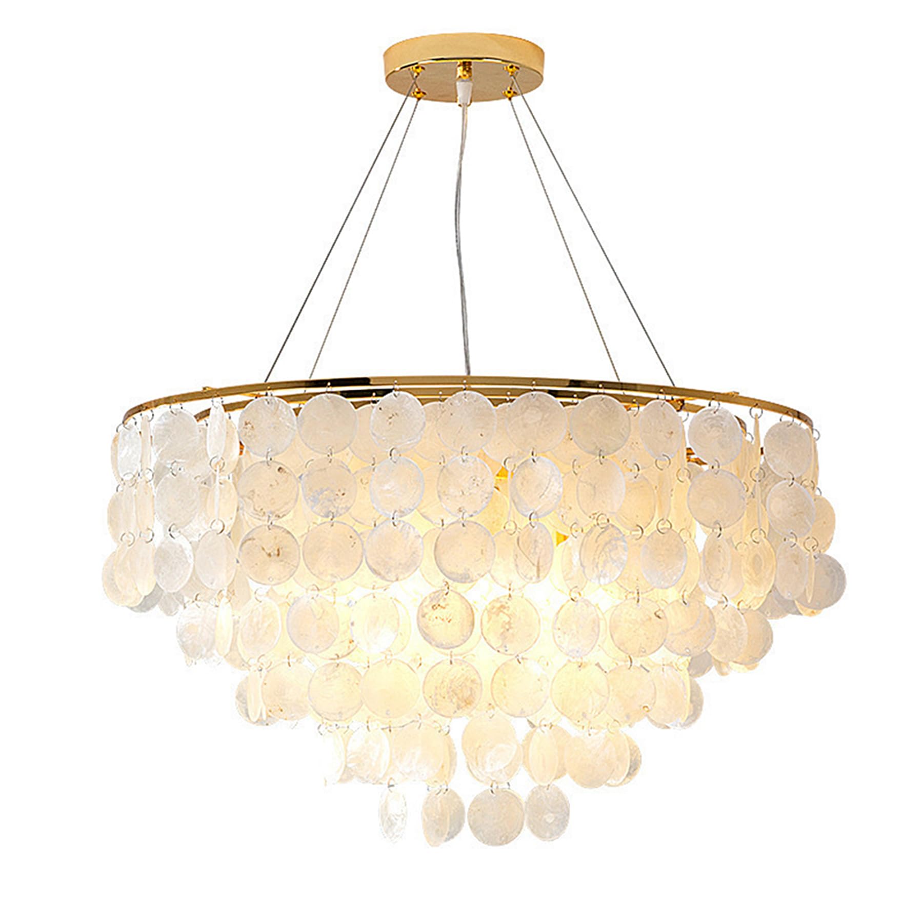 6-Light Capiz Shell Chandelier | Gold Flush Mount Pendant Light for Ceiling