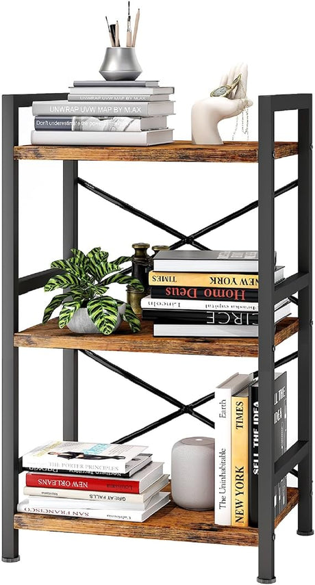 3 Tier Industrial Bookcase, Metal Small Bookcase