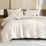 Classic Pure White Comforter Queen Size, 3 Pieces Boho Comforter Set, Lightweight Solid